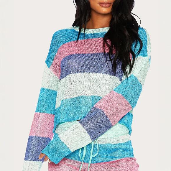 Beach Riot Sweaters - Beach Riot Striped Sequin Knit Sweater Size S